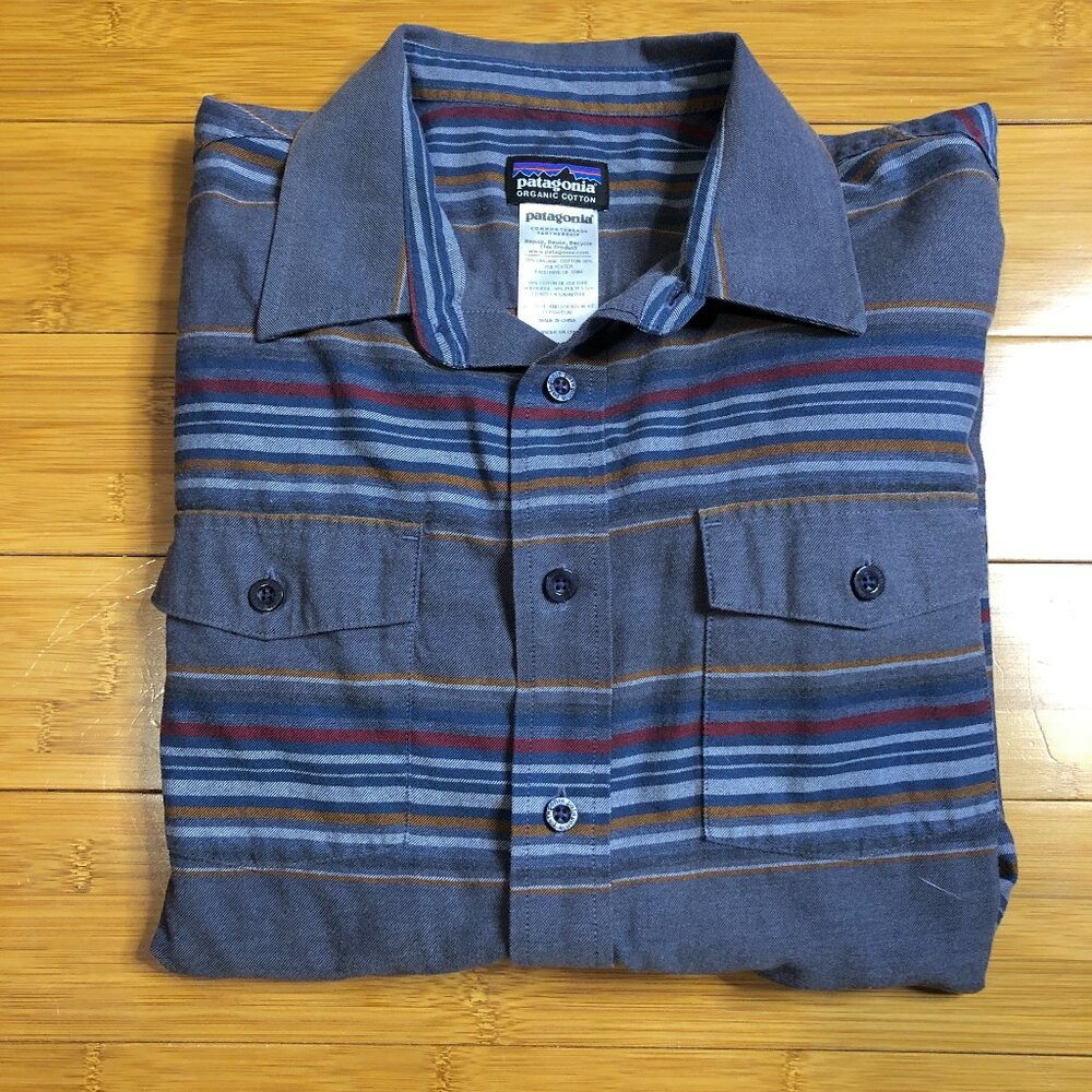 Mens Patagonia Button Down Casual Hiking Shirt Cotton Soft Outdoor Stripes Med